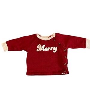 Rabbit Bear 100% Organic Cotton Merry Christmas Shirt Baby Side Button 3-6 Mos.